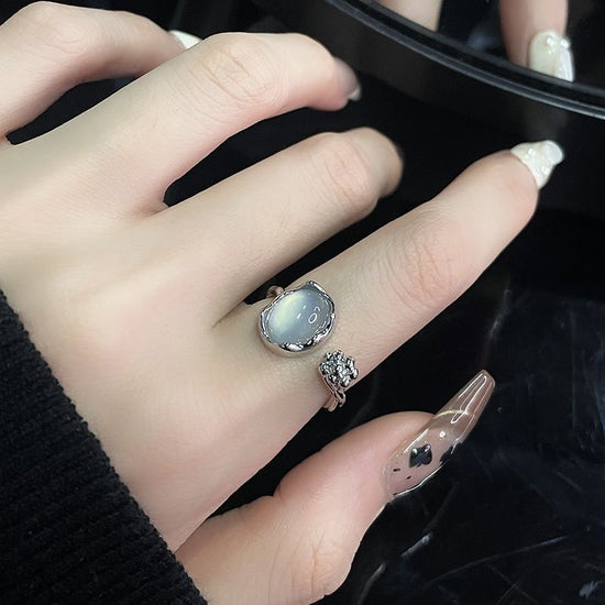 Flower Bud Moonstone Ring  French Gemstone Design Special Jewelry for Women