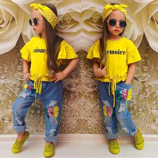Girls’ Yellow Cotton Clothing  Comfortable Casual Outfit for Kids
