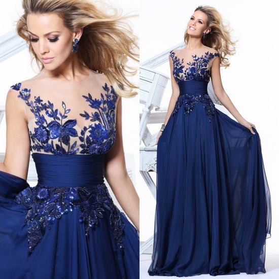 Blue Lace Backless Bridal Gown  Elegant Wedding, Party & Stage Host Dress