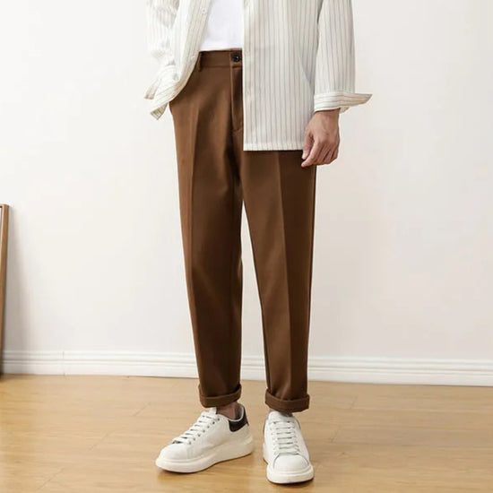 Men’s Retro Woolen Ankle-Length Pants  Casual Loose Straight Autumn/Winter
