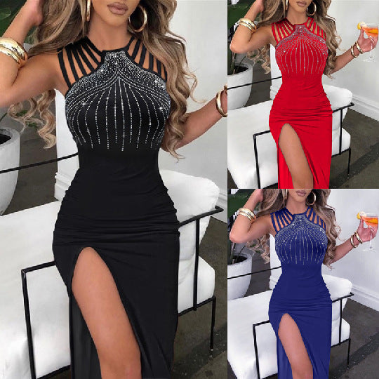 Elegant Rhinestone Sheath Dress  Stylish Split Evening Party Gown