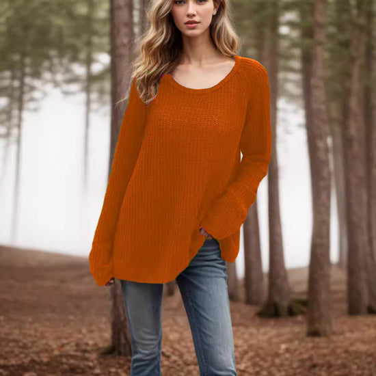 Flare Sleeve Sweater  Loose Round Neck Long Sleeve Casual Women’s Top